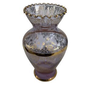 Vtg 10” Vecchia Murano Art Glass Vase 24K Gold Neodymium Purple Color Change